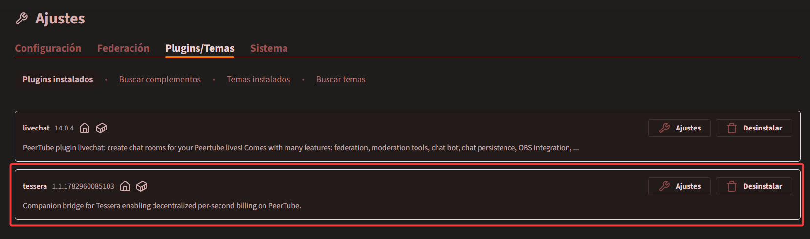 PeerTube Plugin Active