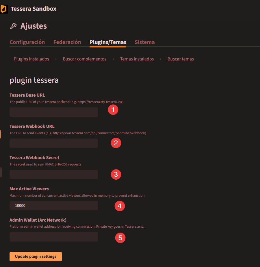 PeerTube Plugin Settings