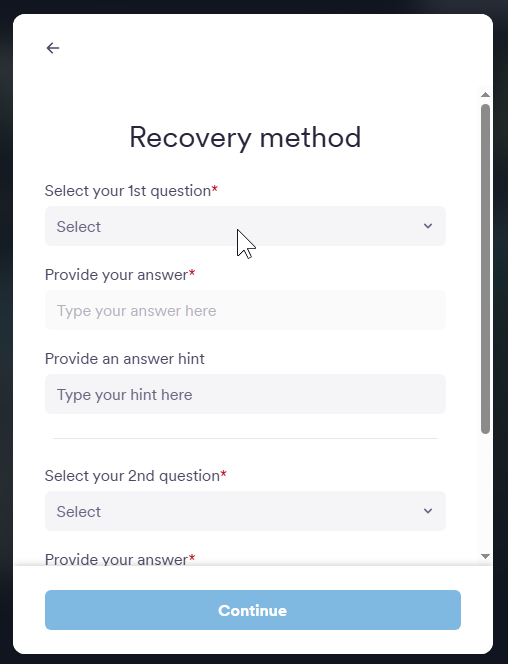Step 5 - Recovery Questions